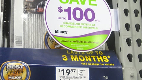 Lowe's 'Build Your Savings' Air Filter Shelf Tag