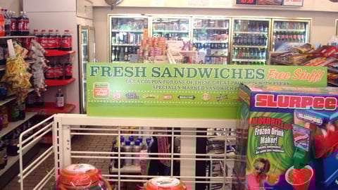 7-Eleven 'Fresh Sandwiches, Free Stuff' Sign
