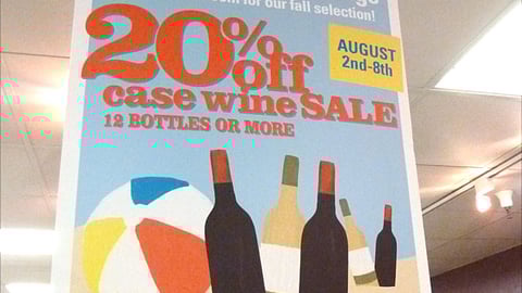 Whole Foods '20% Off' Wine Ceiling Sign