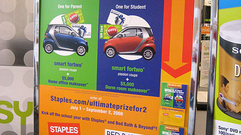 Staples 'Shop Smart for College' Stanchion Sign