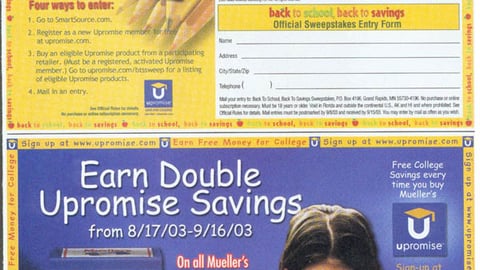 'SmartSource' Upromise Sweepstakes Offer/Mueller's Upromise FSI