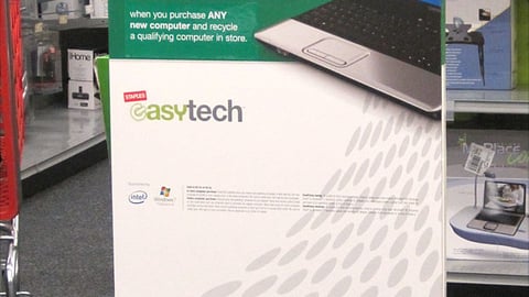 Staples Computer Incentive Stanchion Sign