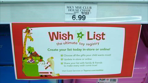 Toys "R" Us 'Wish List' Shelf Sign