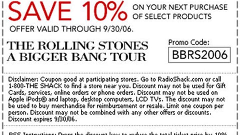 Radio Shack Rolling Stones Coupon