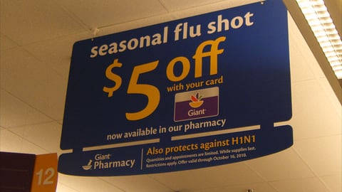 Giant-Landover Flu Shot Incentive Ceiling Sign