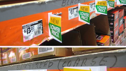 Home Depot 'Lower Prices' Bilingual Shelf Tags