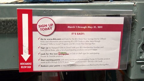 BJ's P&G 'Grow Your Savings' Shelf Sign