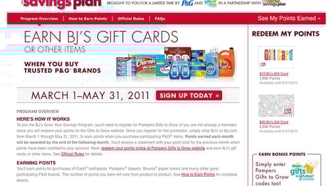BJ's P&G 'Grow Your Savings' Microsite