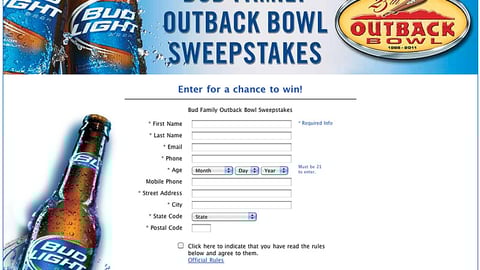 Budweiser 'Outback Bowl' Online Entry Form