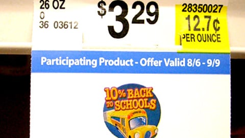 Safeway '10% Back to Schools' Shelf Tag
