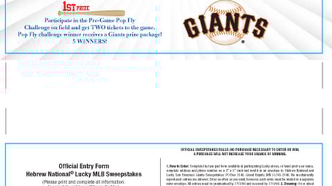 Hebrew National Lucky MLB Sweeps Entry Form
