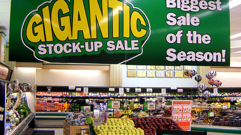 Giant 'Stock-Up Sale' Ceiling Banner