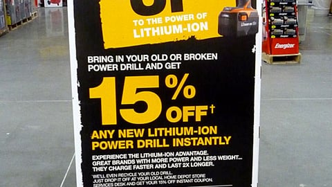 Home Depot 'Trade In Trade Up' Power Drill Sign