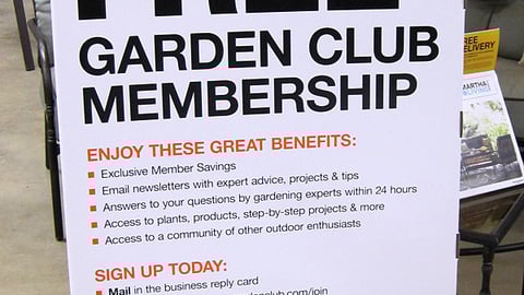 Home Depot 'Garden Club' Sign