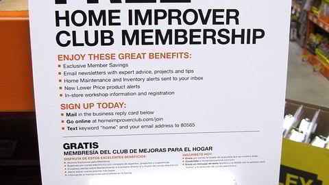 Home Depot 'Home Improver Club' Sign