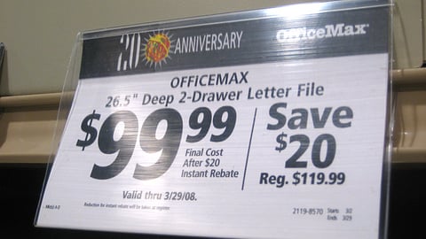 OfficeMax '20th Retail Anniversary' Shelf Tag
