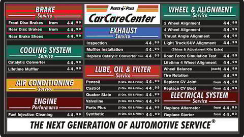 Parts Plus Menu Board