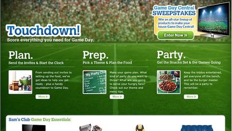 Sam's Club 'Game Day Central' Home Page