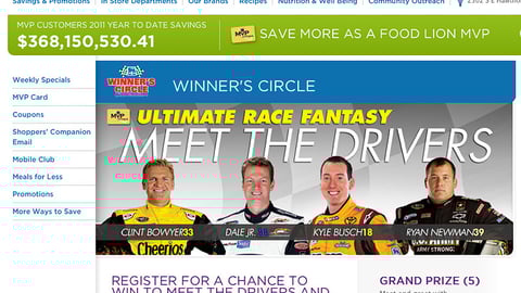 Food Lion 'Ultimate Race Fantasy' Sweeps Page