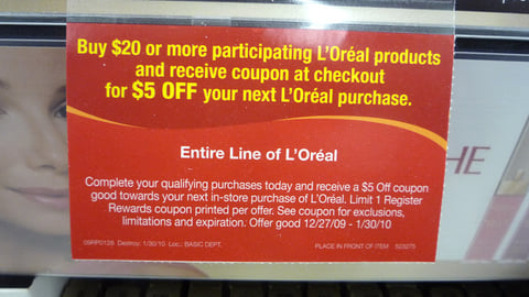 Walgreens L'Oreal 'Register Rewards' Shelf Sign