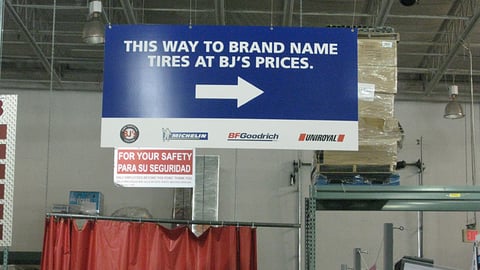 BJ's Tires Ceiling Sign