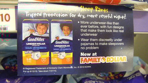 GoodNites Family Dollar Shelf Sign
