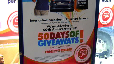 Family Dollar '50th Anniversary' Circular Rack Sign
