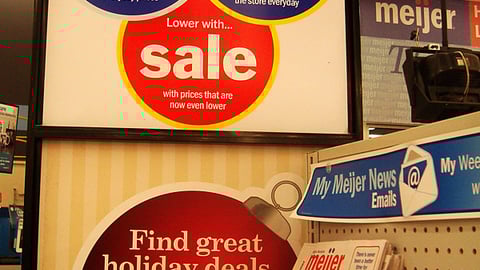Meijer 'Lower Prices' Stanchion Sign