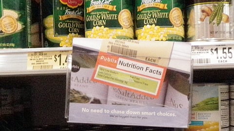 Publix Nutrition Facts Shelf Sign