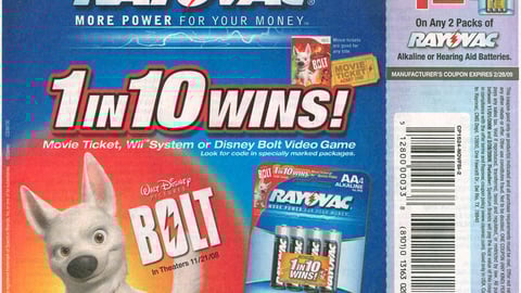 Rayovac Disney 'Bolt' Instant-win Game FSI