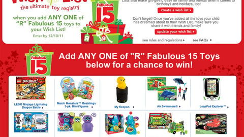 Toys "R" Us 'Win Your Wish List' Webpage