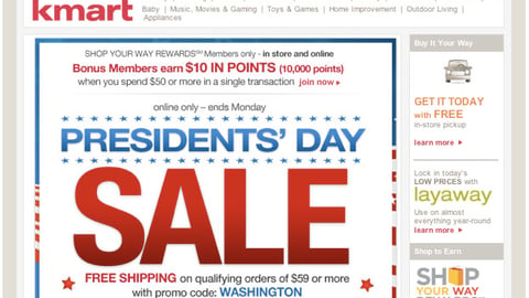 Kmart 'Presidents' Day Sale' Email