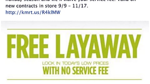 Kmart 'Free Layaway' Facebook Update