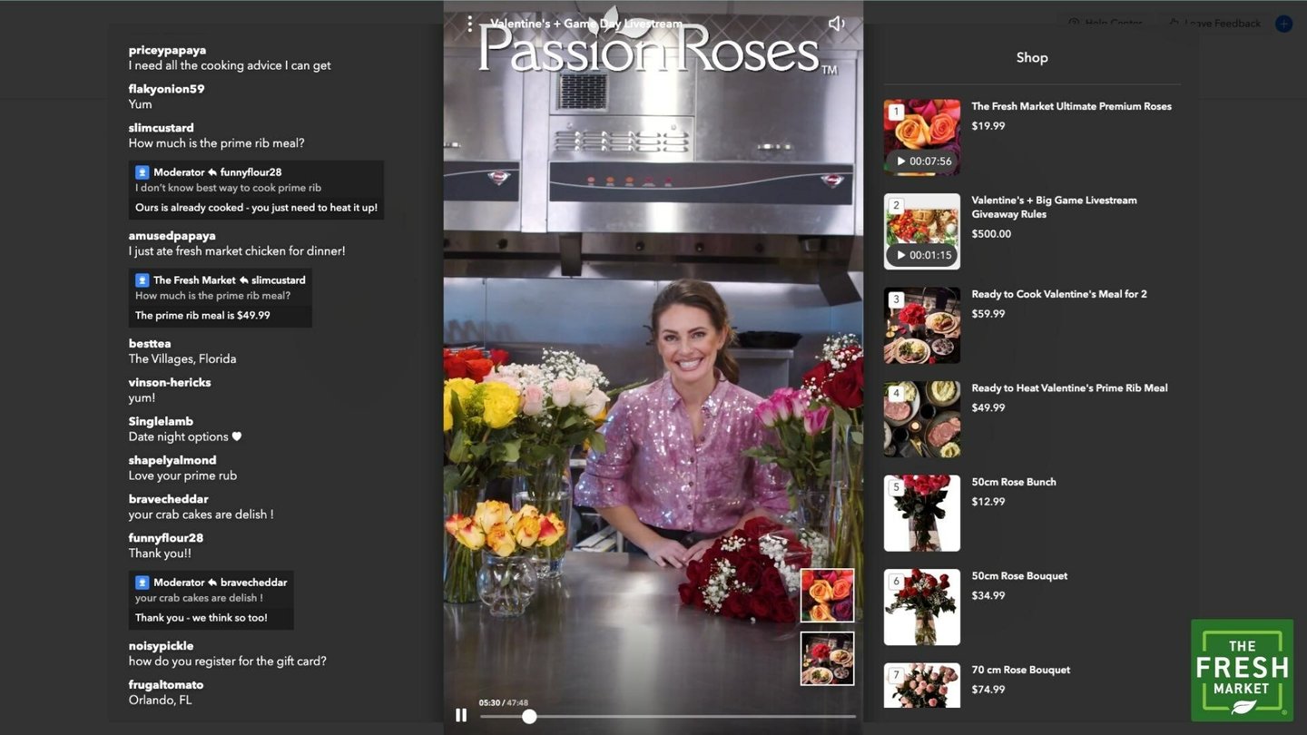 shoppable video-live commerce retail media network Fresh Market