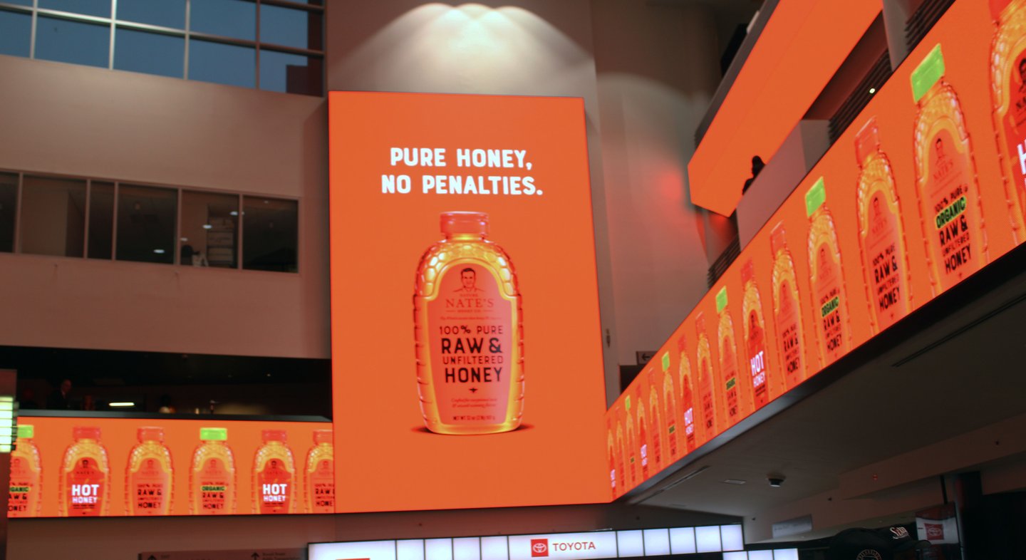 Nature Nate's Honey Wells Fargo Center atrium ads