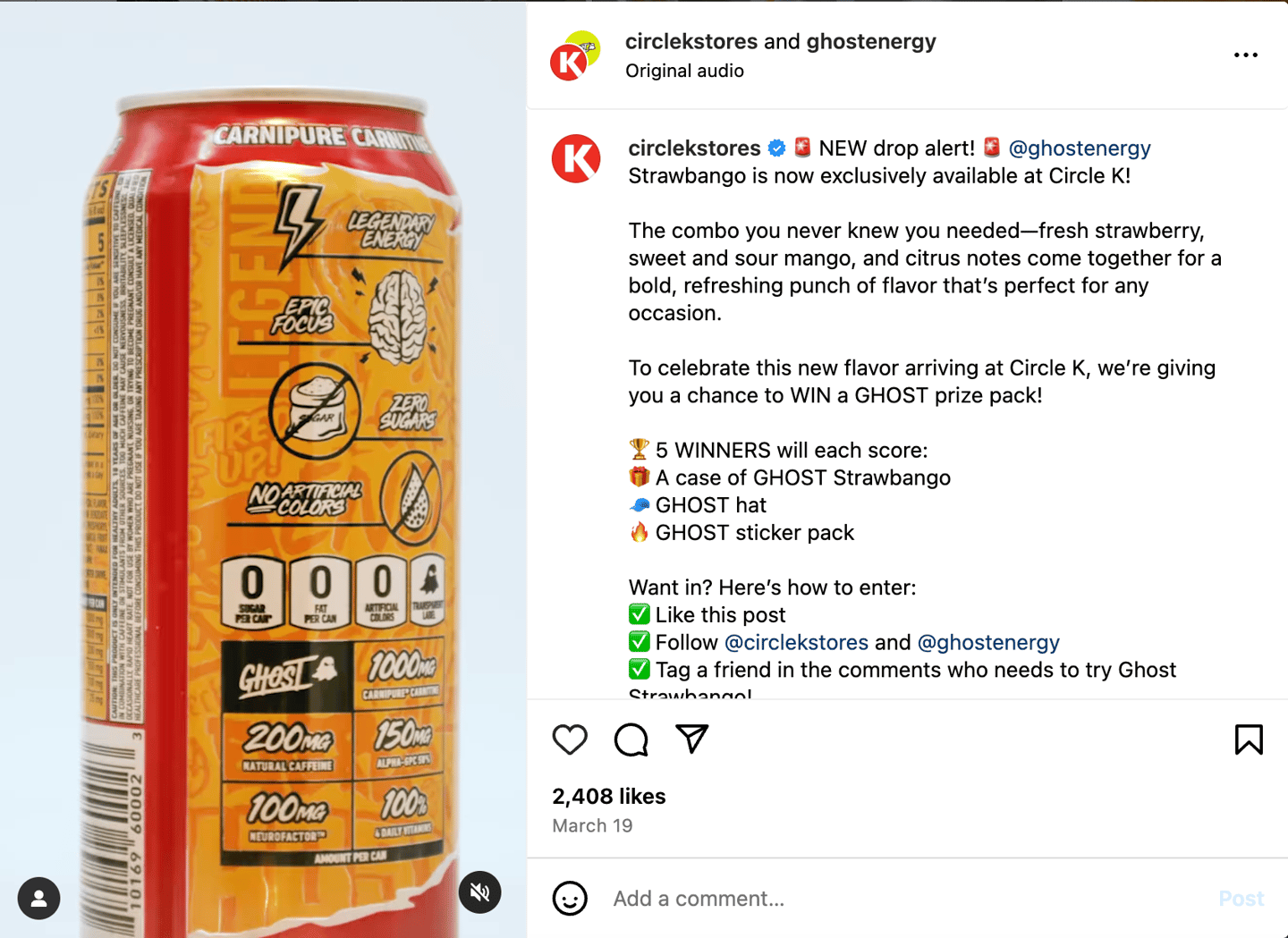 Circle K Ghost Energy Strawbango Instagram Update