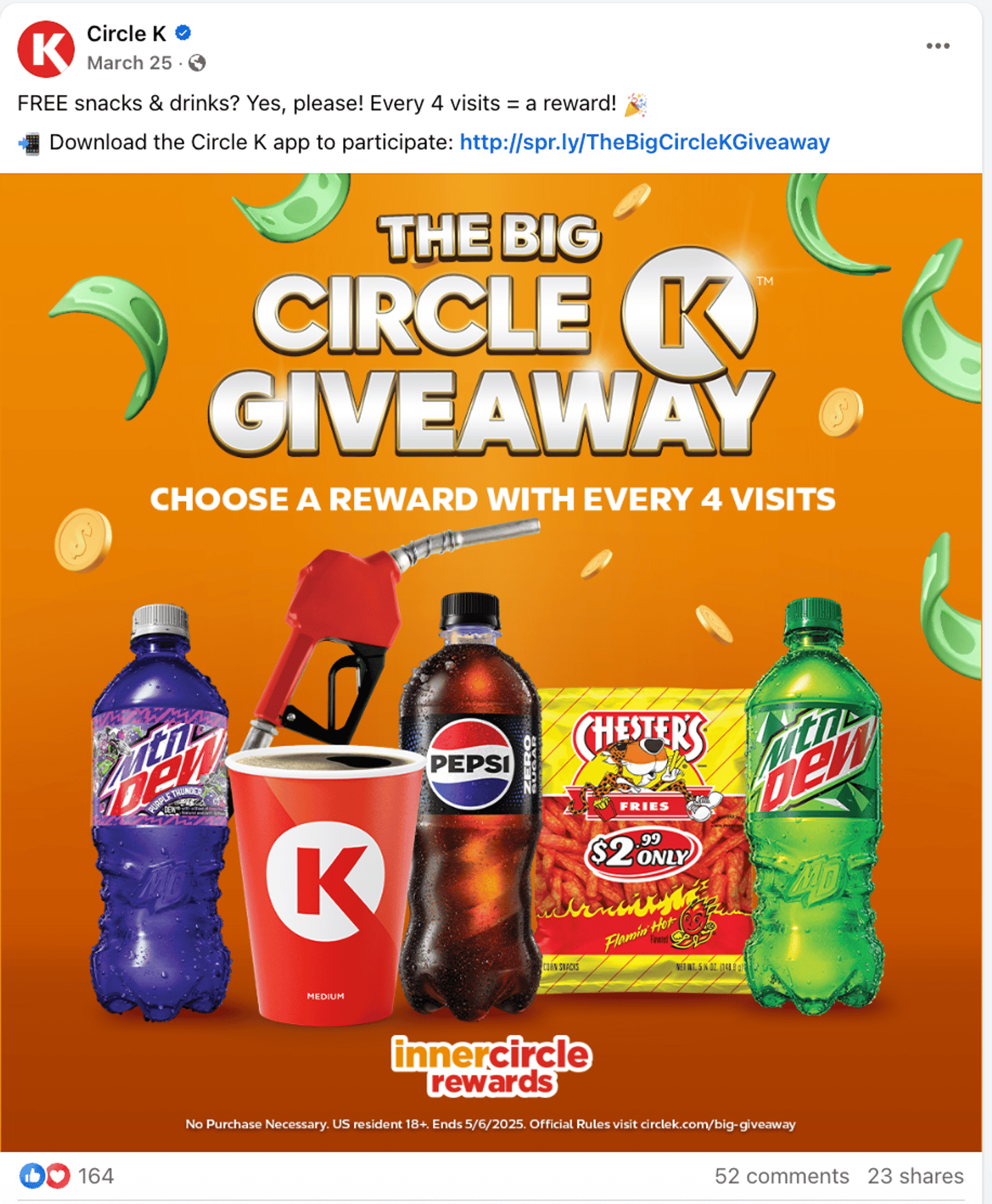 Circle K PepsiCo 'Free Snacks & Drinks' Facebook Update