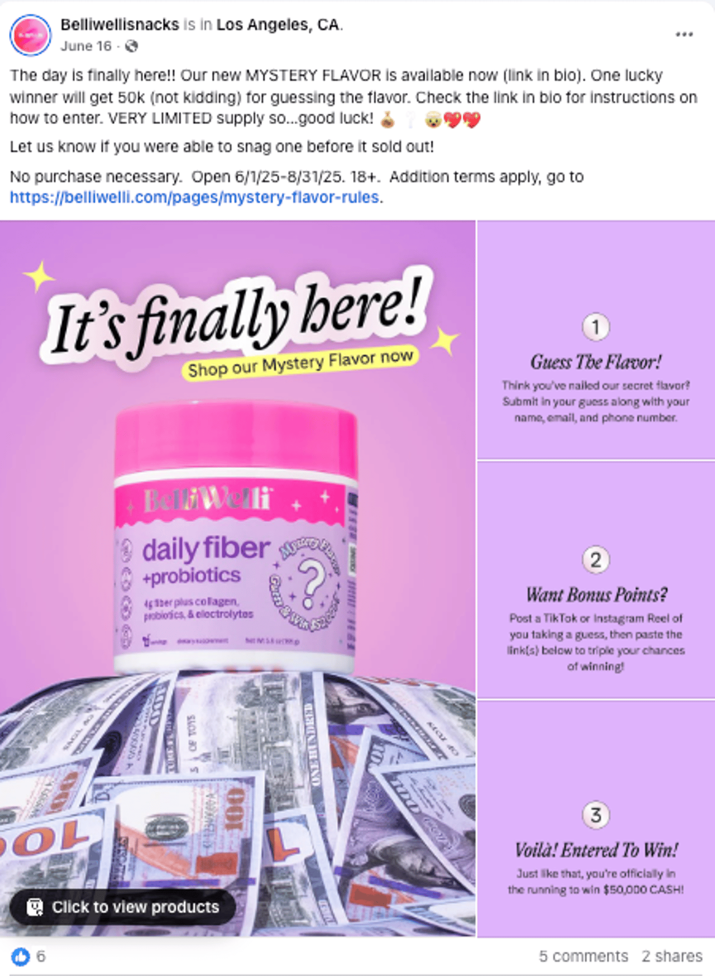 BelliWelli Mystery Flavor Facebook Update