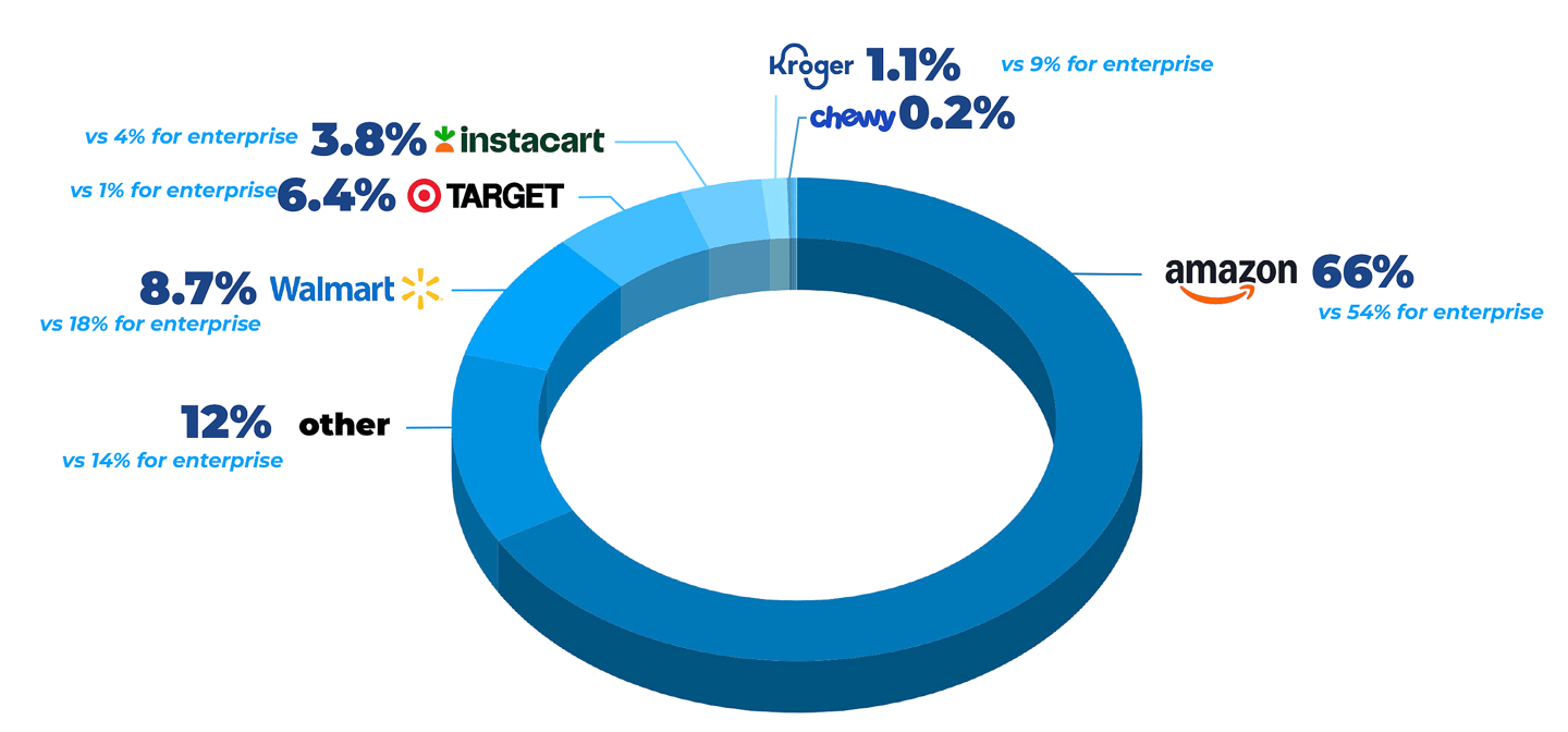 Percentage of SMB retail media budget allocation by retailer