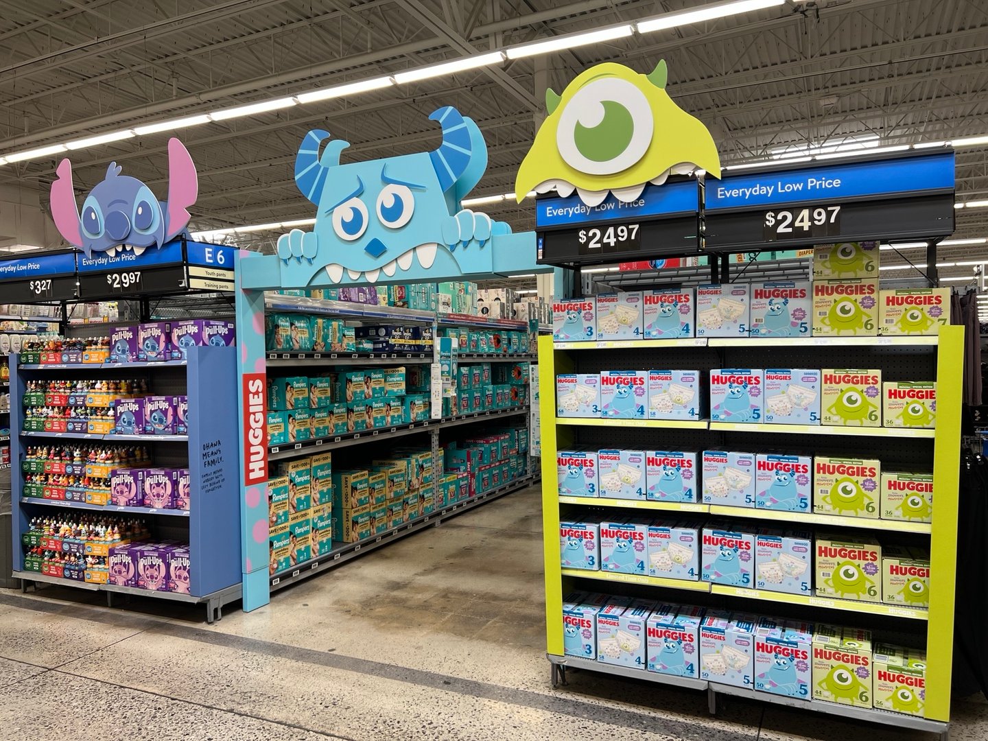 Walmart Pull-Ups and Huggies Disney aisle takeover