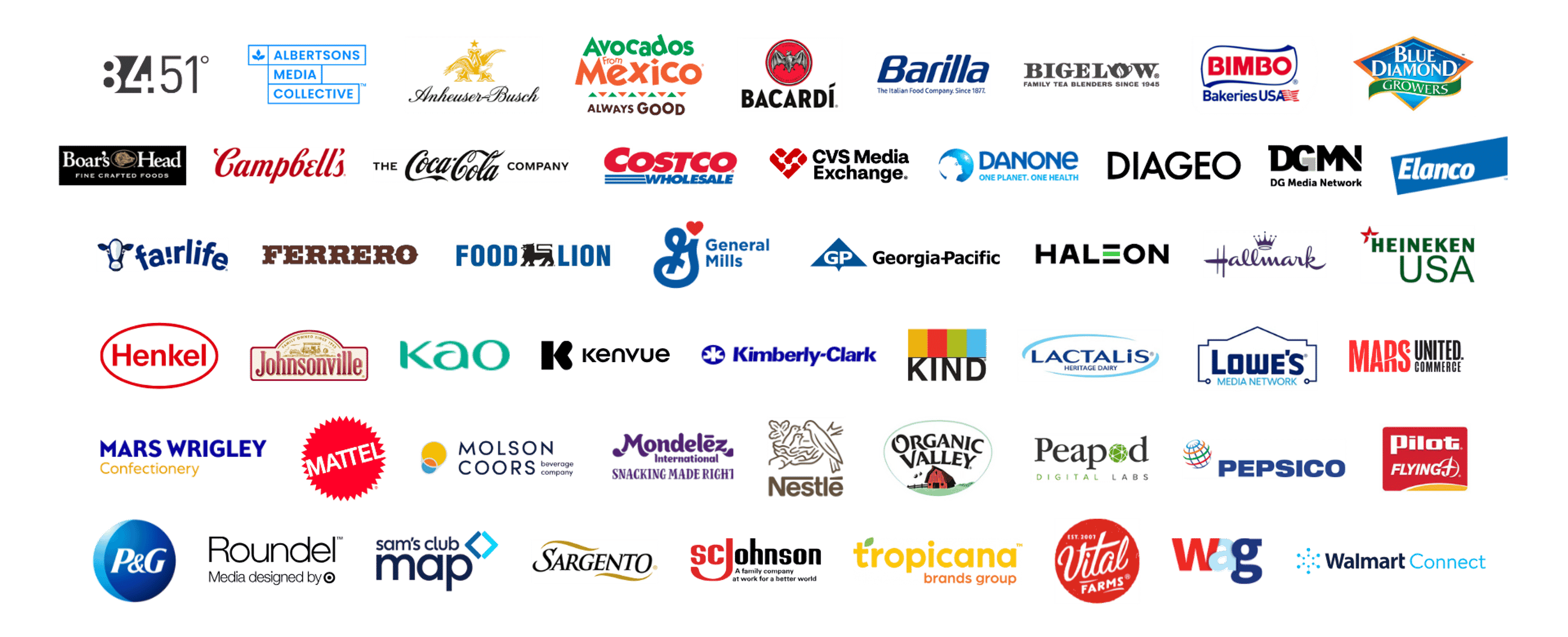 P2PI's Client Logos including Bimbo, Barilla, Bacardí, Mattel, Diageo, Nestle, P&G and many more.