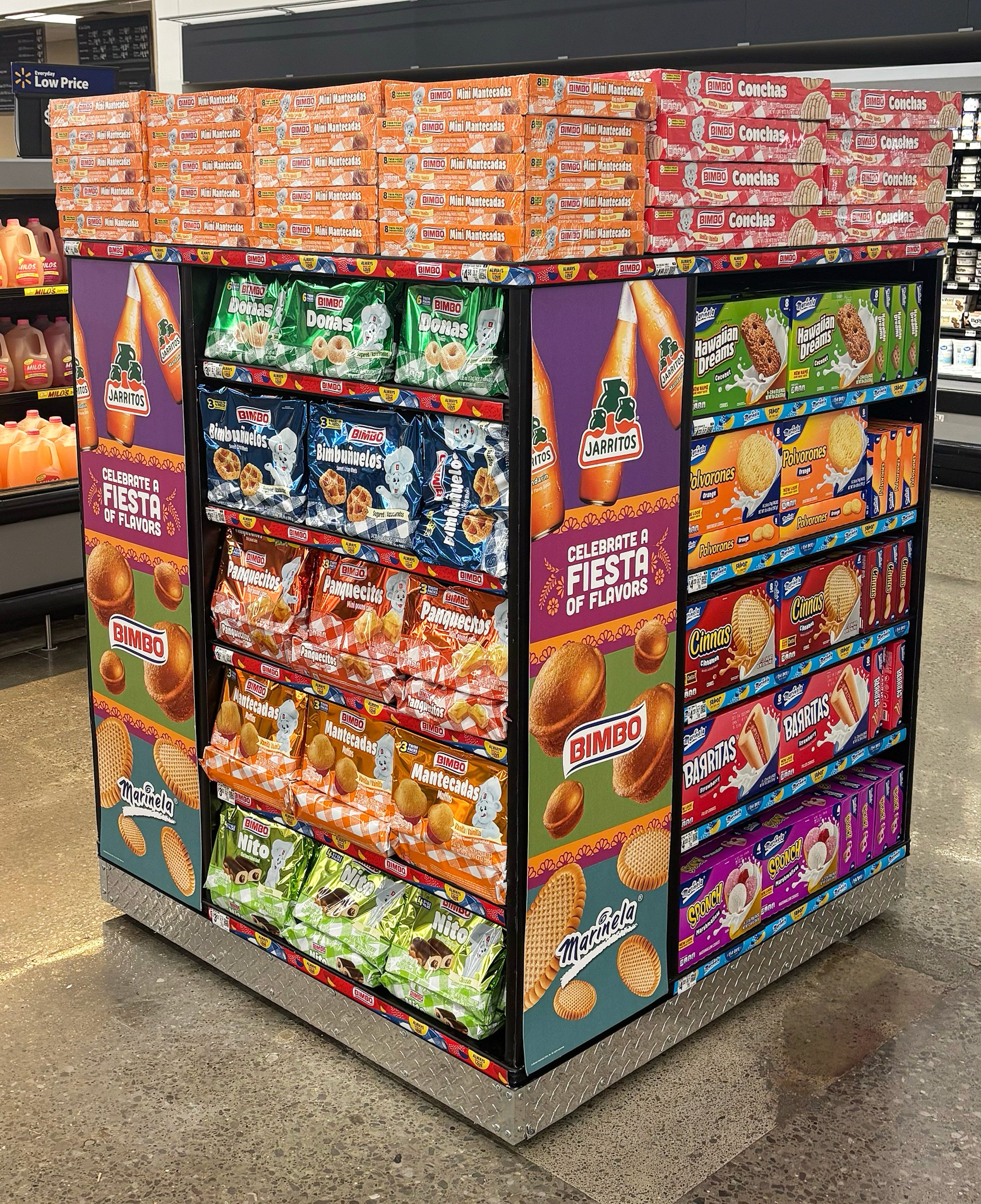 Bimbo Bakeries Jarritos four-sided display at Walmart