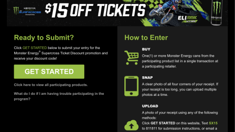 Monster Energy 7-Eleven '$15 Off Tickets' Website