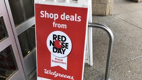Walgreens 'Shop Deals From Red Nose Day" A-Frame Sign