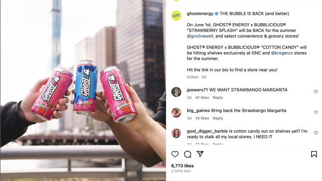 Ghost Energy x Bubblicious Instagram Update