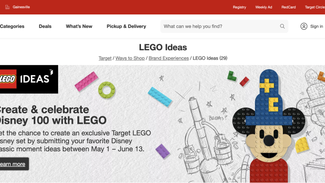 Target Lego 'Create & Celebrate Disney 100' Web Page