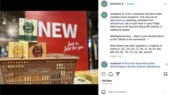 Total Wine & More Betty Booze 'Additional States' Instagram Update