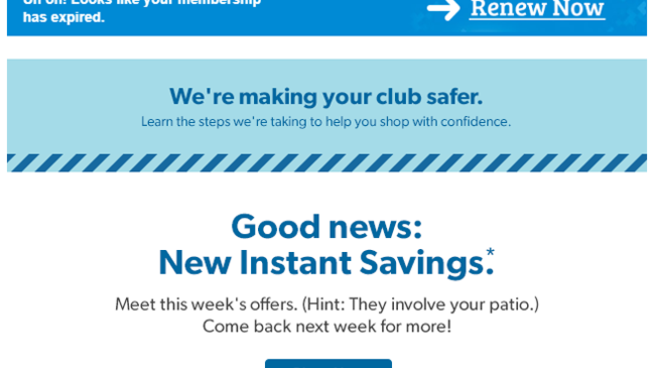 Sam's Club 'New Instant Savings' Email | Path to Purchase Institute